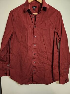 Express Men’s Extra Slim - Long Sleeve Button-Up Shirt in Red - Size Medium